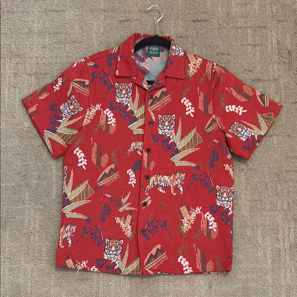 Tony Montana Red Tiger Print Men's Shirt